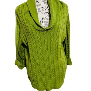 Cato Olive Cowl Neck Sweater – Plus Size 22/24W Cable Knit 3/4 Sleeve